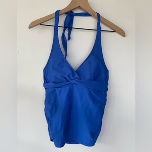 Athleta Blue‎ Halter Top 34 B/C Ruched Sides